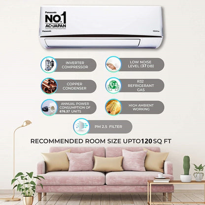 Panasonic 1 Ton 3 Star Split Inverter AC  - White - CS/CU-RU12XKYA, Copper Condenser