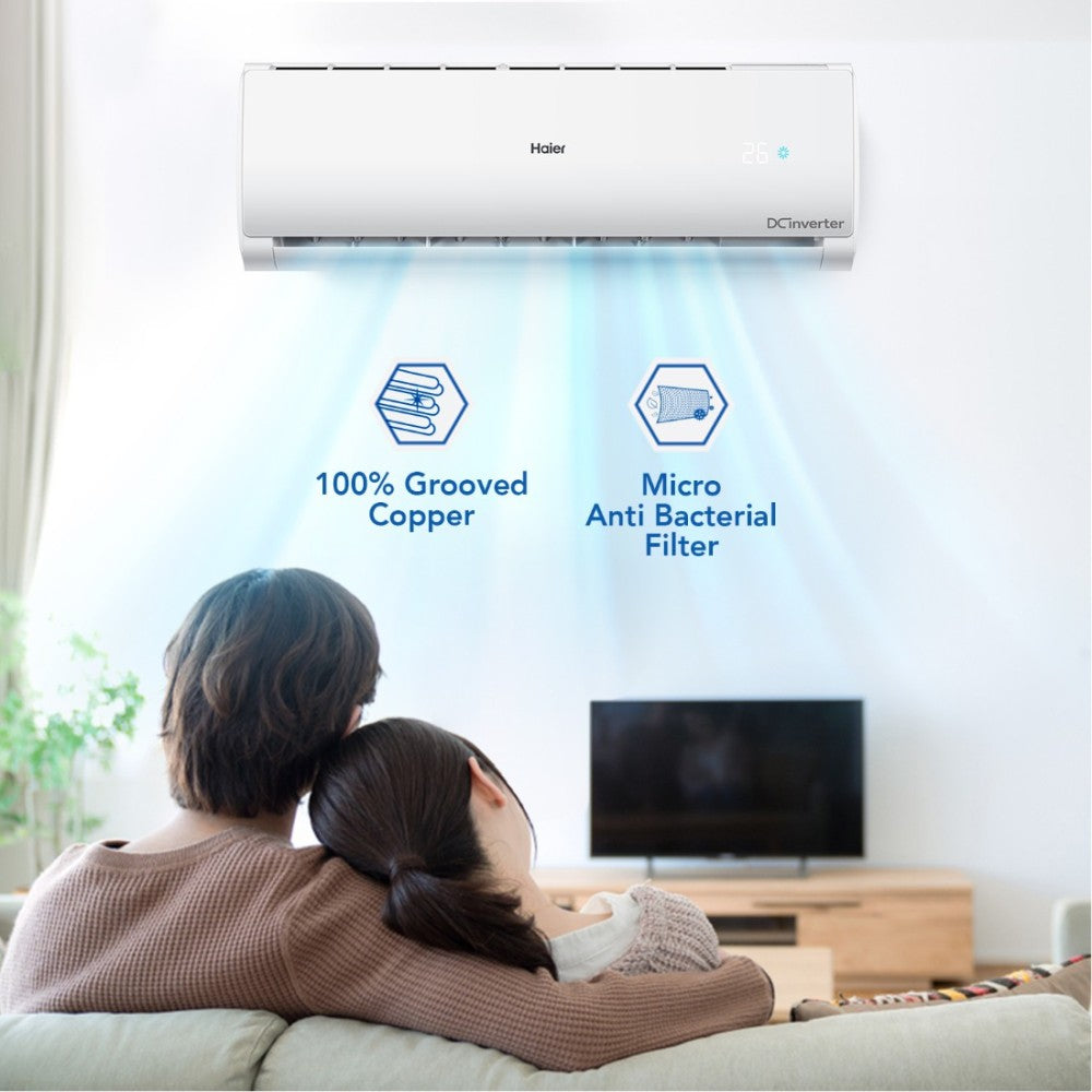 Haier 1.2 Ton 3 Star Split Inverter AC  - White - HS15Q-TCW3B(INV)/HU15-3B(INV), Copper Condenser