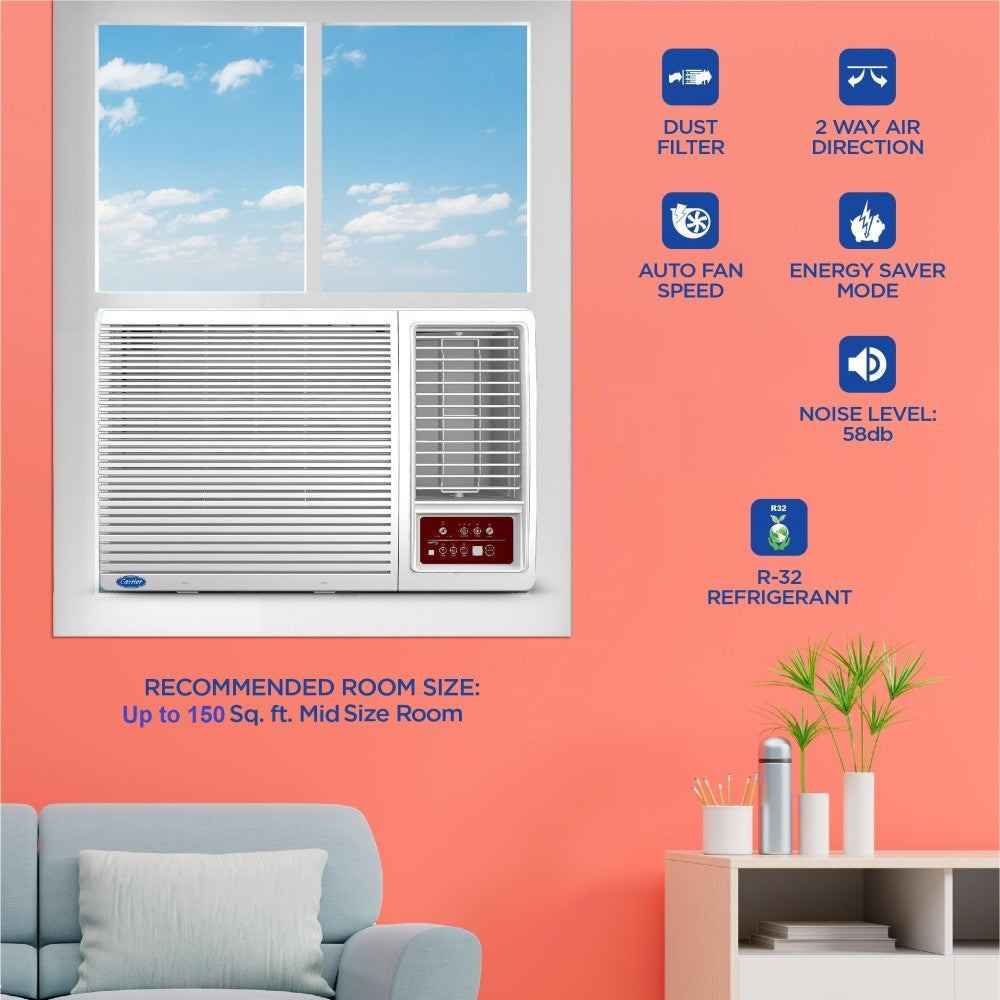 CARRIER 1.5 Ton 5 Star Window AC  - White - 18 K Estra Cx (5 Star) WRAC AC R32 / CAW18SC5R31F1, Copper Condenser