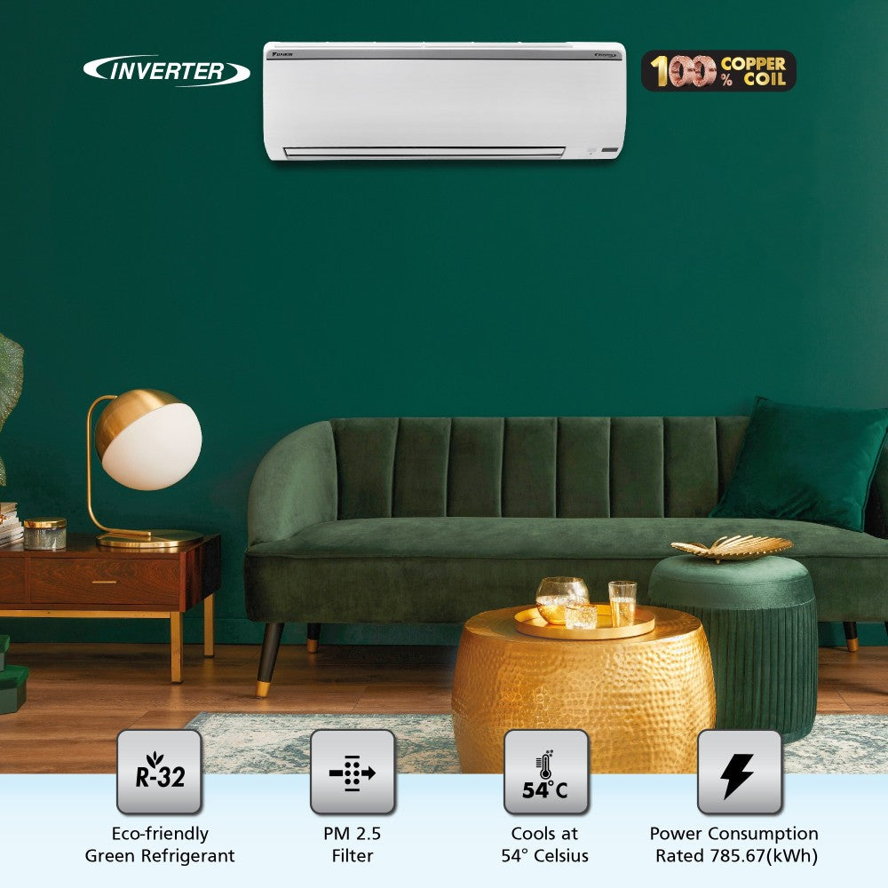 Daikin 1.5 टन 5 स्टार स्प्लिट इन्वर्टर AC - सफ़ेद - FTKM50UV16U/RKM50UV16U, कॉपर कंडेंसर