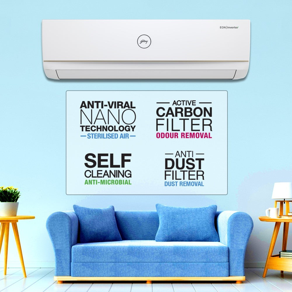 Godrej 1.5 Ton 5 Star Split Inverter Convertible 5-in-1 Cooling With Anti-Virus Protection AC  - White, Gold - GIC 18TTC5-WVA, Copper Condenser