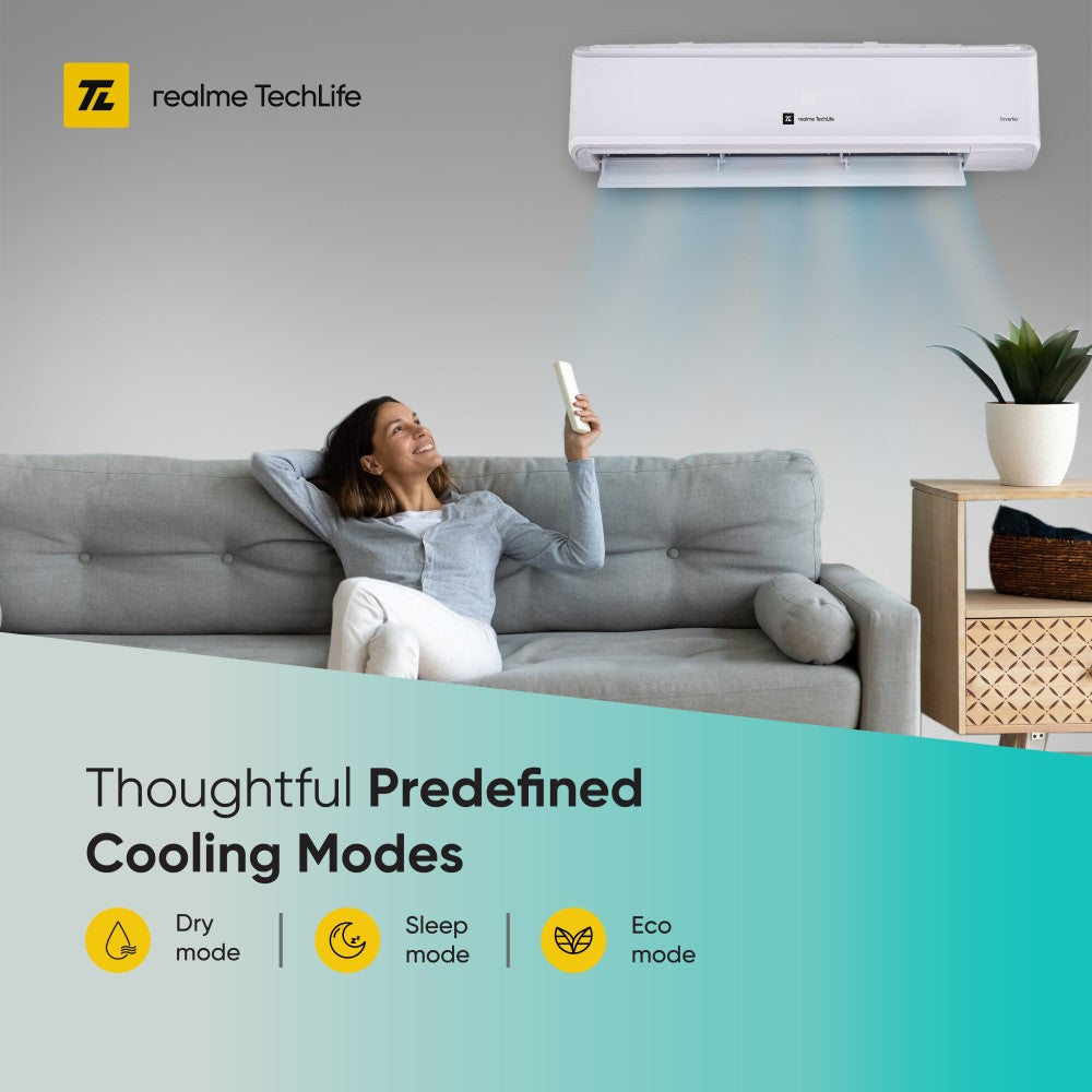 realme TechLife 4-in-1 Convertible 1.5 Ton 5 Star Split Inverter , AC  - White - 155SIAA22WR, Copper Condenser