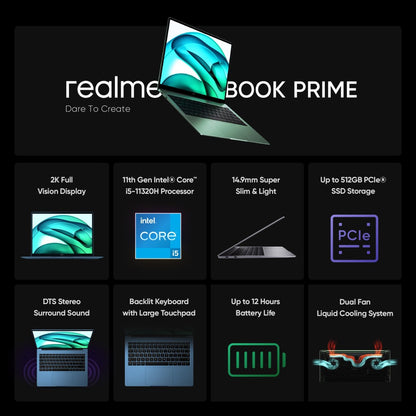 realme Book Prime Core i5 11th Gen - (16GB/512GB SSD/Windows 11 Home) CloudPro002 पतला और हल्का लैपटॉप - 14 इंच, नीला, 1.37 kg, MS Office के साथ