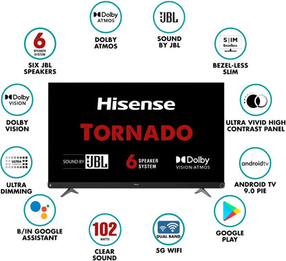 Hisense A73F 139 सेमी (55 इंच) अल्ट्रा HD (4K) LED स्मार्ट एंड्रॉइड टीवी 102W JBL 6 स्पीकर, डॉल्बी विजन और एटमॉस के साथ - 55A73F