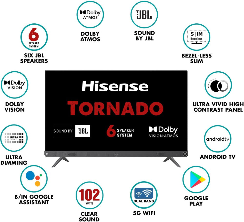 Hisense A73F Series 126 cm (50 inch) Ultra HD (4K) LED Smart Android TV with 102 W JBL Speakers, Dolby Vision and Atmos - 50A73F