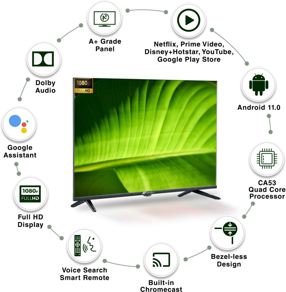 Sansui 102 cm (40 inch) Full HD LED Smart Android TV with Android 11 & Dolby Audio (Midnight Black) - JSW40ASFHD