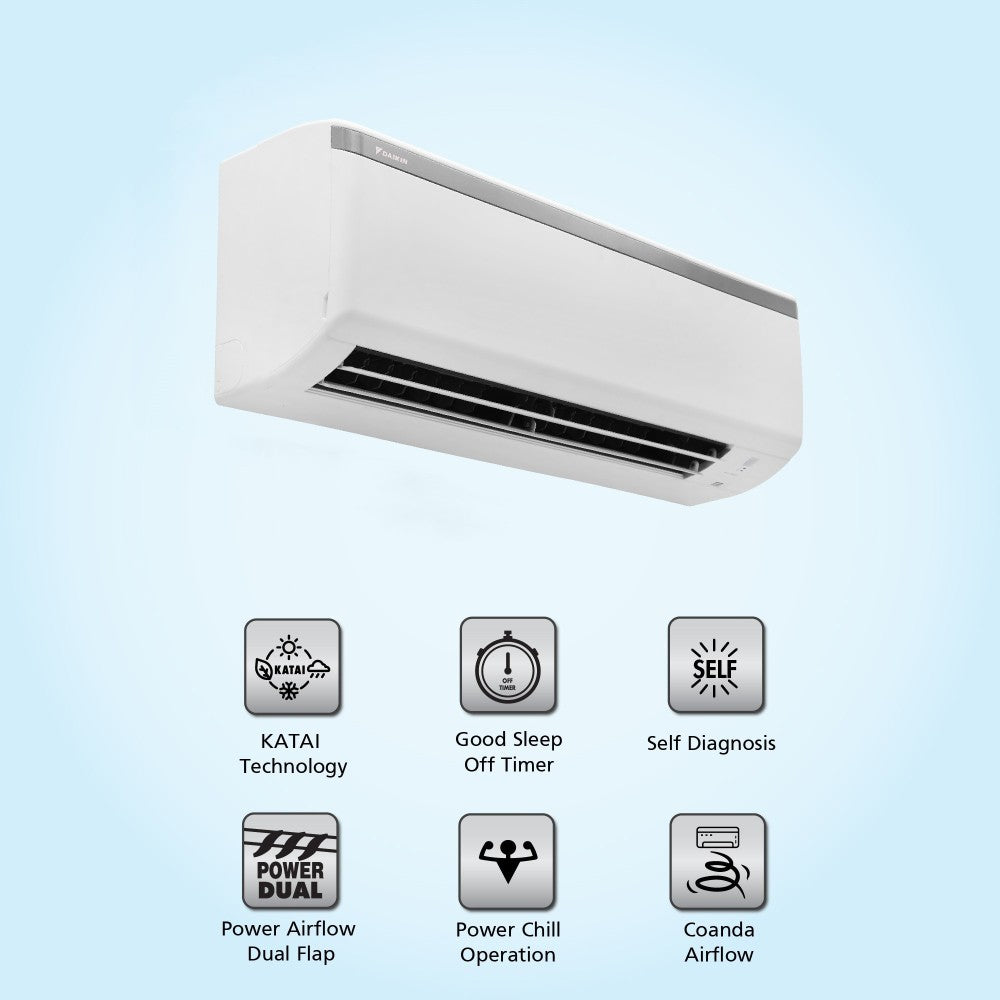 Daikin 1.5 Ton 3 Star Split AC with PM 2.5 Filter  - White - FTL50UV16V7/RL50UV16V7, Alloy Condenser