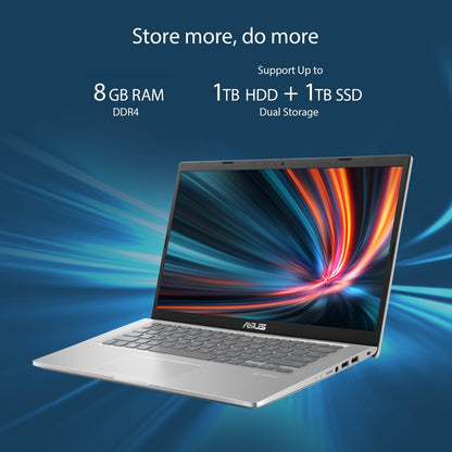 ASUS VivoBook 14 (2022) Ryzen 5 क्वाड कोर AMD R5-3500U - (8 GB/512 GB SSD/Windows 11 Home) M415DA-EB712WS पतला और हल्का लैपटॉप - 14 इंच, पारदर्शी सिल्वर, 1.60 किग्रा, MS ऑफिस के साथ