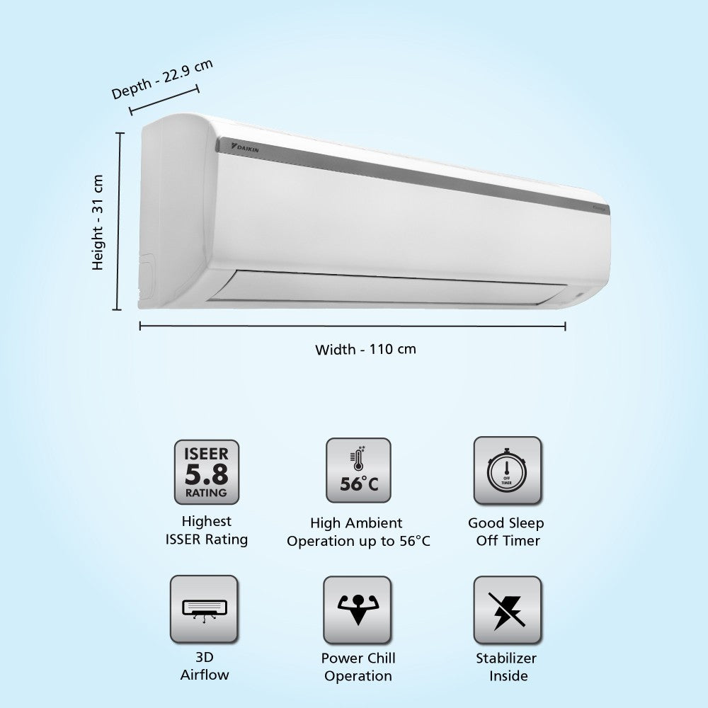 Daikin 1.5 टन 5 स्टार स्प्लिट इन्वर्टर AC PM 2.5 फ़िल्टर के साथ - सफ़ेद - FTKF50UV16T/RKF50UV16T/FTKF50UV16T, कॉपर कंडेंसर