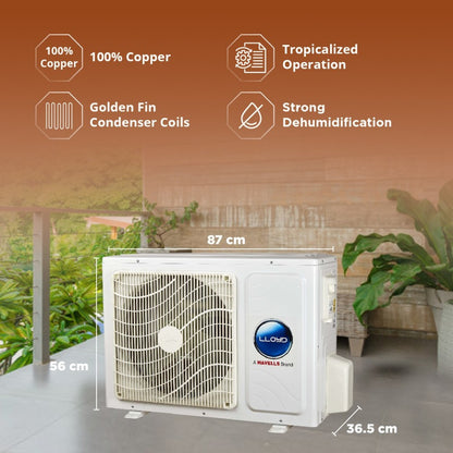 Lloyd 1.5 Ton 3 Star Split Inverter AC with Wi-fi Connect  - White - GLS18I3FWCXT, Copper Condenser