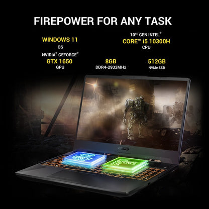 ASUS TUF गेमिंग F15 Core i5 10वीं जेनरेशन - (8GB/512GB SSD/Windows 11 Home/4GB ग्राफ़िक्स/NVIDIA GeForce GTX 1650/144 Hz) FX506LH-HN258WS गेमिंग लैपटॉप - 15.6 इंच, काला प्लास्टिक, 2.30 Kg, MS के साथ कार्यालय