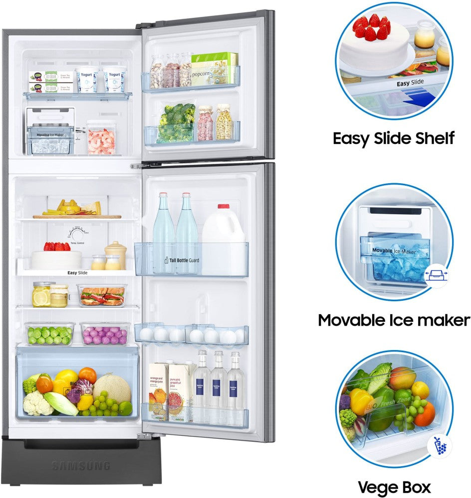 SAMSUNG 253 L Frost Free Double Door 2 Star Refrigerator with Base Drawer - Elegant Inox, RT28T3122S8/HL