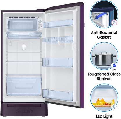 SAMSUNG 198 L Direct Cool Single Door 4 Star Refrigerator with Base Drawer - Camellia Purple, RR21T2H2XCR/HL