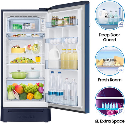 SAMSUNG 198 L Direct Cool Single Door 4 Star Refrigerator with Base Drawer - Camellia Blue, RR21T2H2XCU/HL