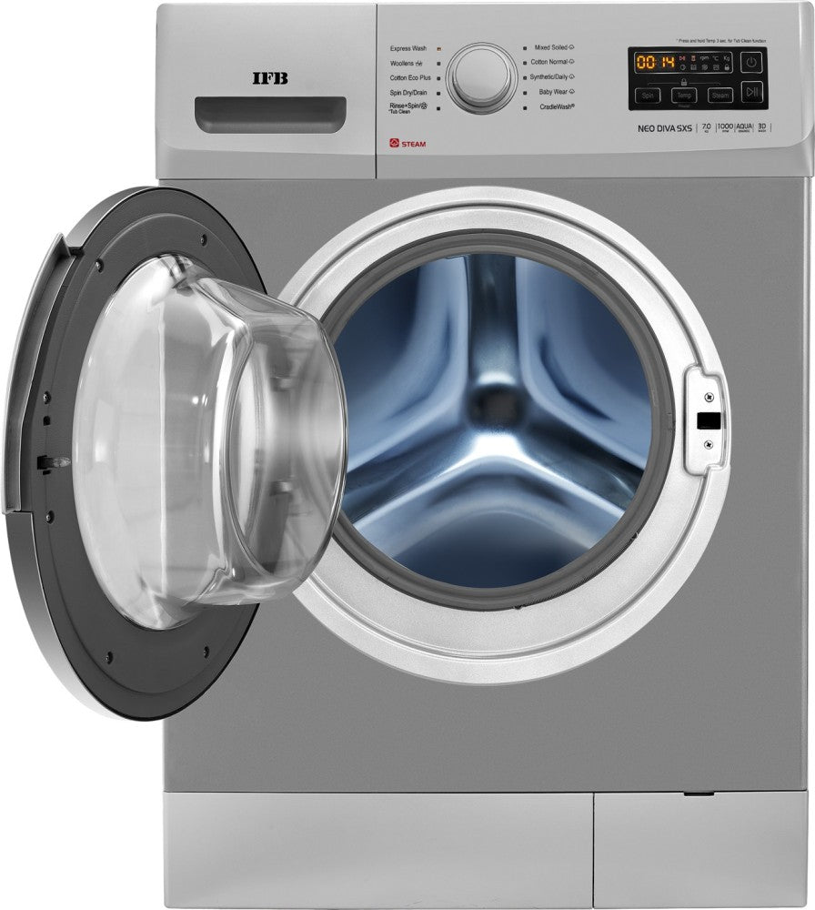 IFB 7 kg Steam Wash Fully Automatic Front Load Washing Machine with In-built Heater Silver - NEO DIVA SXS 7010