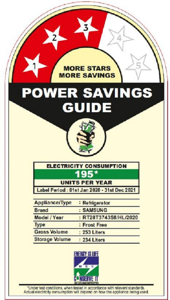 सैमसंग 253 एल फ्रॉस्ट फ्री डबल डोर 3 स्टार कन्वर्टिबल रेफ्रिजरेटर - एलिगेंट आईनॉक्स, RT28T3743S8/HL