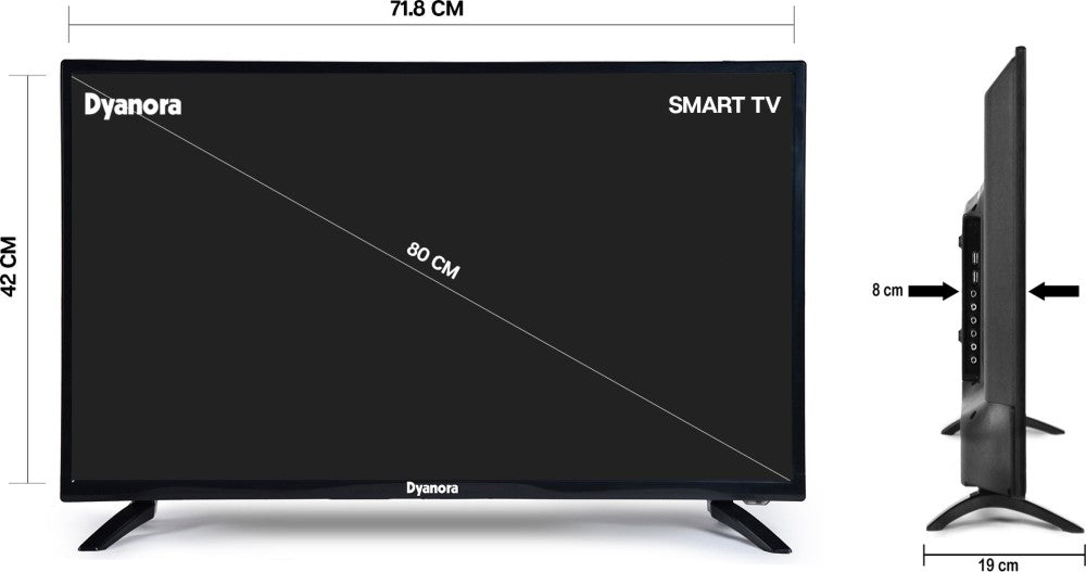 डायनोरा 80 सेमी (32 इंच) एचडी रेडी एलईडी स्मार्ट एंड्रॉइड टीवी शोर में कमी के साथ, एंड्रॉइड 9.0, शक्तिशाली ऑडियो बॉक्स स्पीकर - DY-LD32H0S