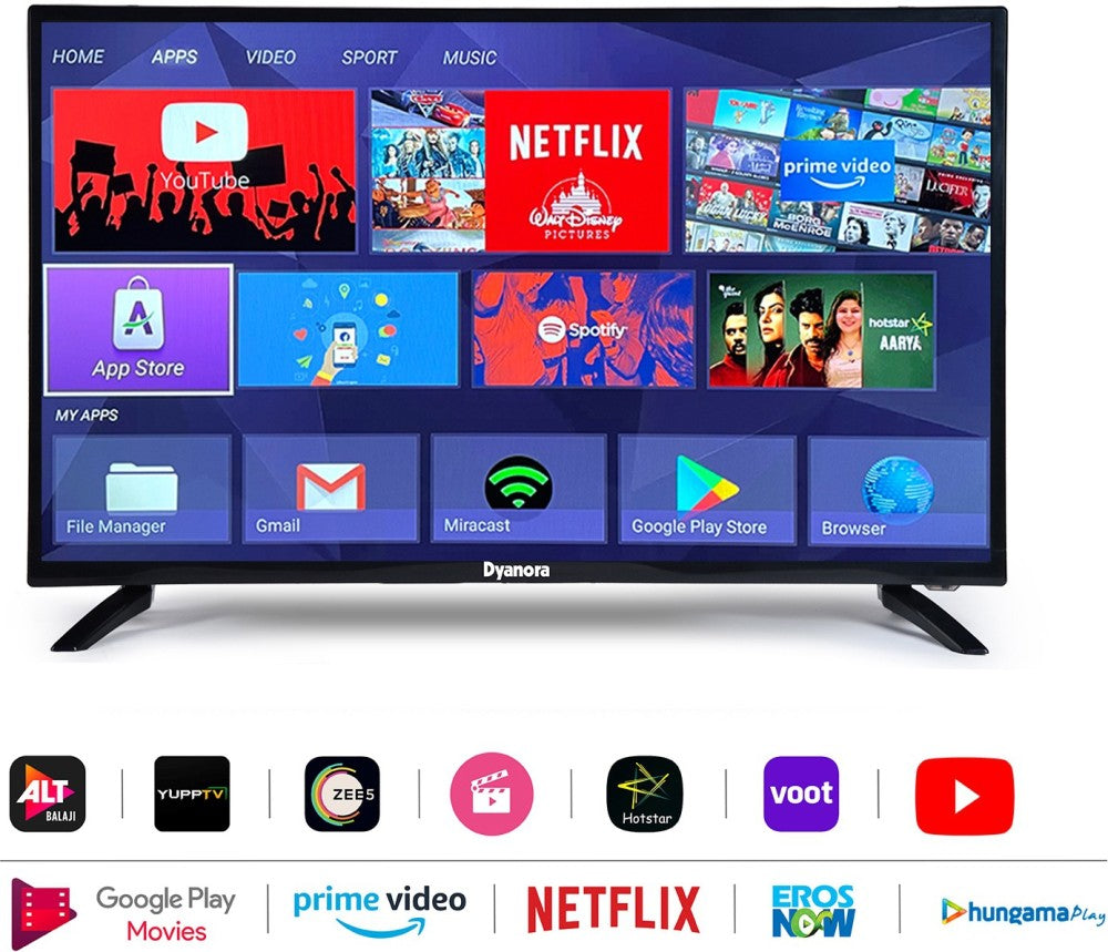 Dyanora 80 cm (32 inch) HD Ready LED Smart Android TV with Noise Reduction, Android 9.0, Powerful Audio Box Speakers - DY-LD32H0S