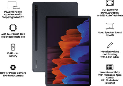 SAMSUNG Galaxy Tab S7+ With Stylus 6 GB RAM 128 GB ROM 12.4 inch with Wi-Fi Only Tablet (Mystic Black)