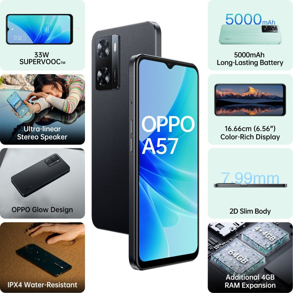 OPPO A57 (Glowing Black, 64 GB) - 4 GB RAM