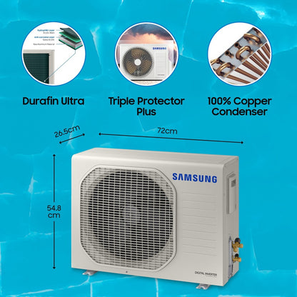 SAMSUNG 1 Ton 4 Star Split Inverter AC  - White - AR12BYMZABE/AR12BYMZABENNA /AR12BYMZABEXNA, Copper Condenser