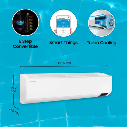 SAMSUNG 1.5 Ton 5 Star Split Inverter AC with Wi-fi Connect  - White - AR18BYNZAWK/AR18BYNZAWKNNA /AR18BYNZAWKXNA, Copper Condenser