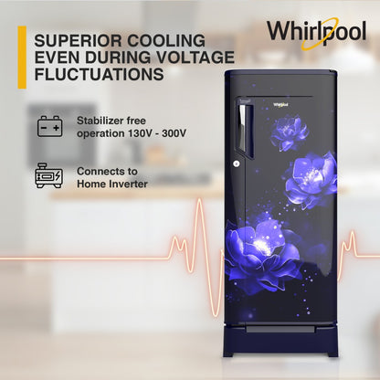 Whirlpool 192 L डायरेक्ट कूल सिंगल डोर 4 स्टार रेफ्रिजरेटर बेस ड्रावर के साथ लैमिनार एयरफ्लो के साथ - नीला, 215 मैजिक कूल रॉय 4S Inv नीला ABYSS-Z