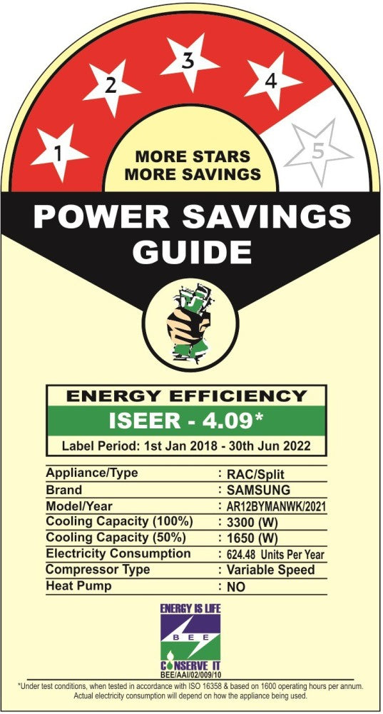 SAMSUNG Super Convertible 6-in-1 Cooling 1 Ton 4 Star Split Inverter WINDFREE Technology AC  - White - AR12BYMANWK/AR12BYMANWKNNA/AR12BYMANWKXNA, Copper Condenser