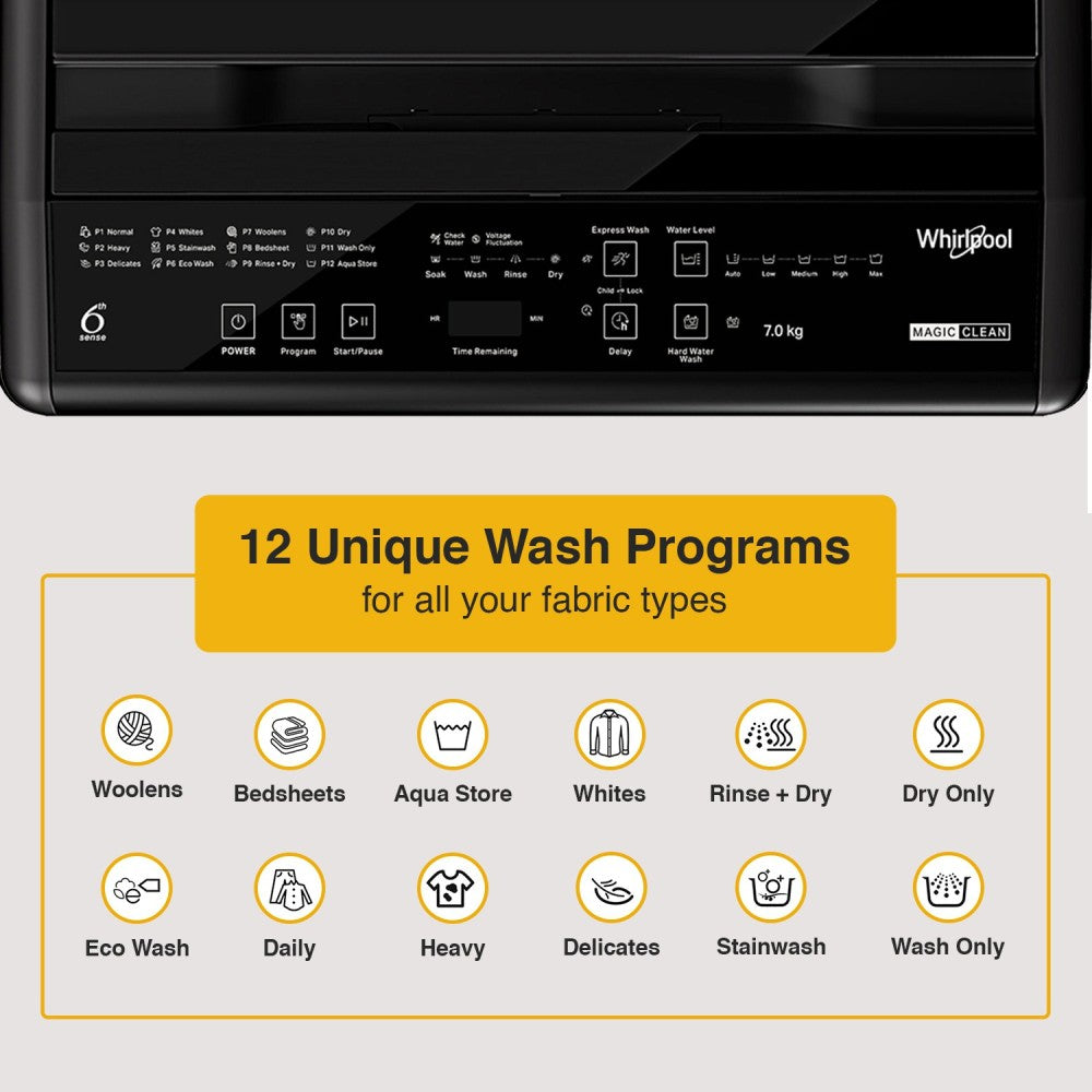 Whirlpool 7 kg Magic Clean 5 Star Fully Automatic Top Load Washing Machine Grey - MAGIC CLEAN 7.0 GENX GREY 5YMW