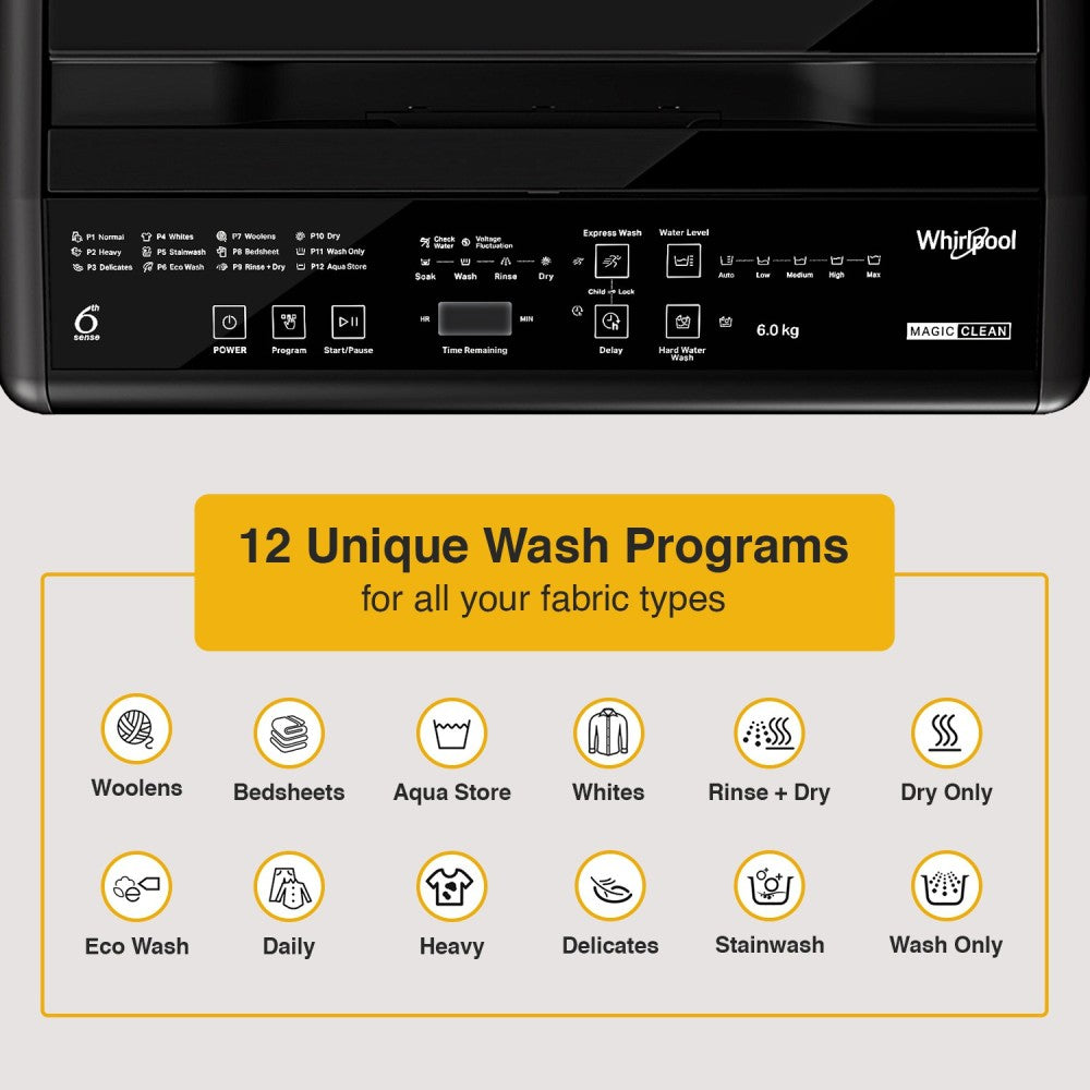 Whirlpool 6 kg Magic Clean 5 Star Fully Automatic Top Load Washing Machine Grey - MAGIC CLEAN 6.0 GENX GREY 5YMW