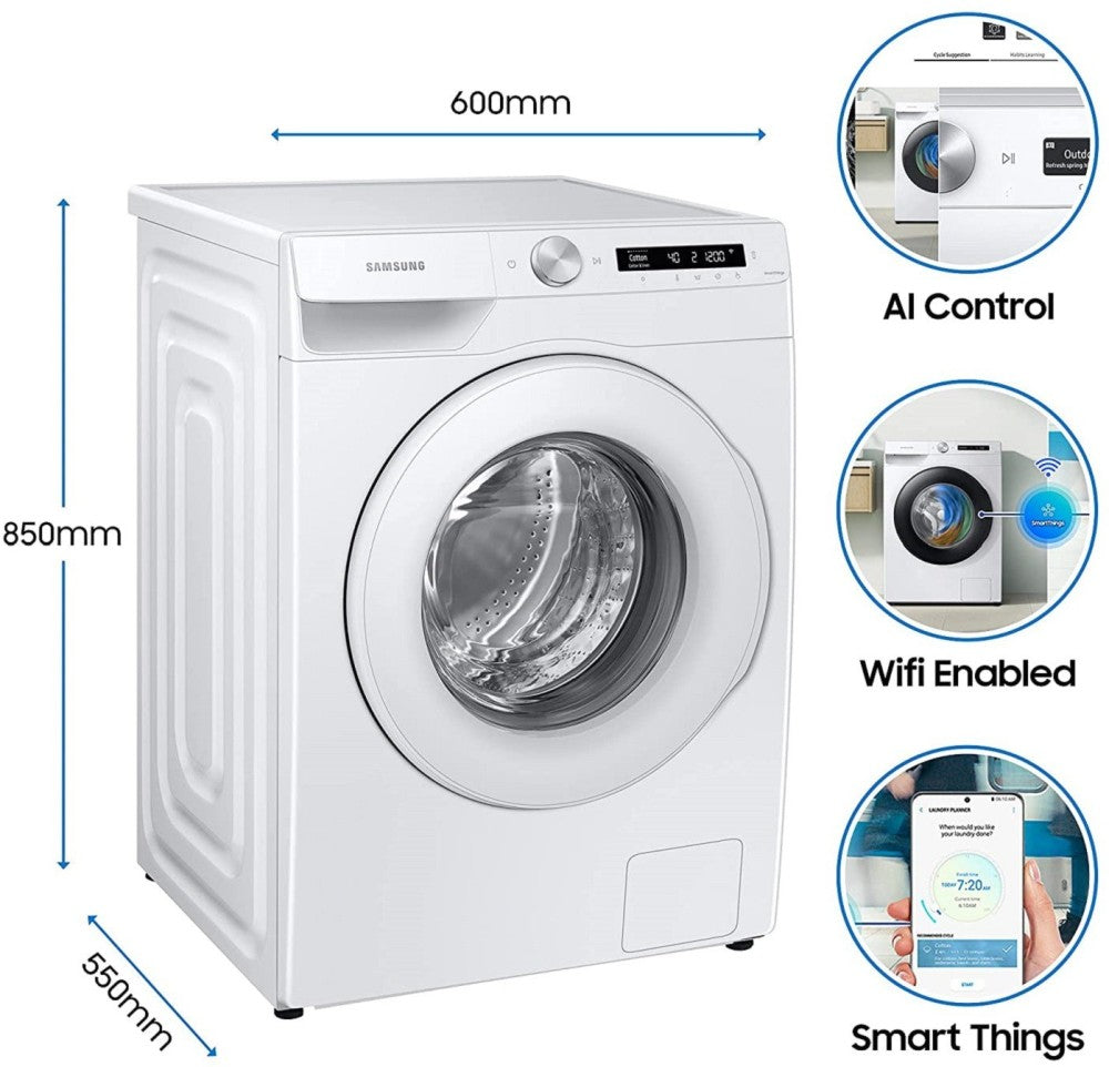 सैमसंग 7 किलो 5 स्टार वाईफ़ाई एआई-सक्षम पूर्ण स्वचालित फ्रंट लोड वॉशिंग मशीन सफेद - WW70T502NTW/TL