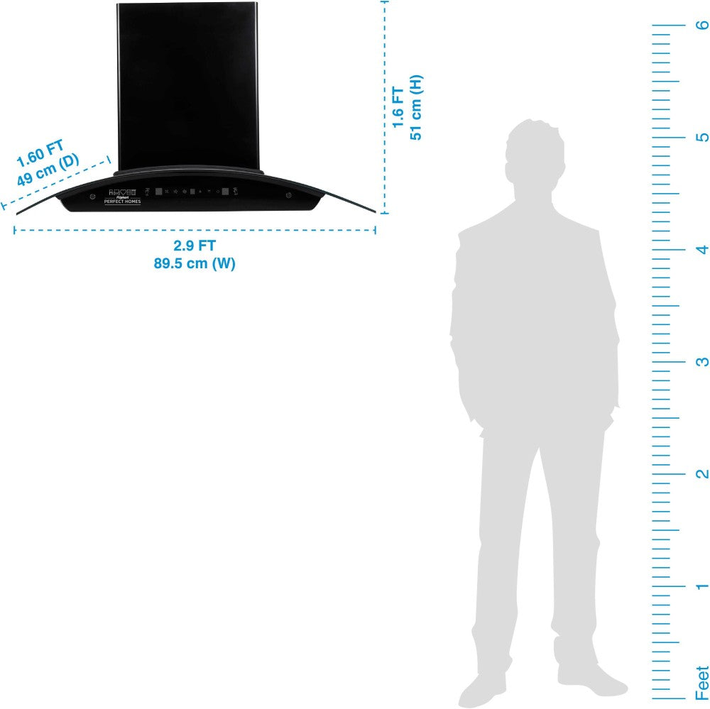 फ्लिपकार्ट परफेक्ट होम्स थिया 90 ऑटो क्लीन वॉल माउंटेड चिमनी - ब्लैक 1200 सीएमएच