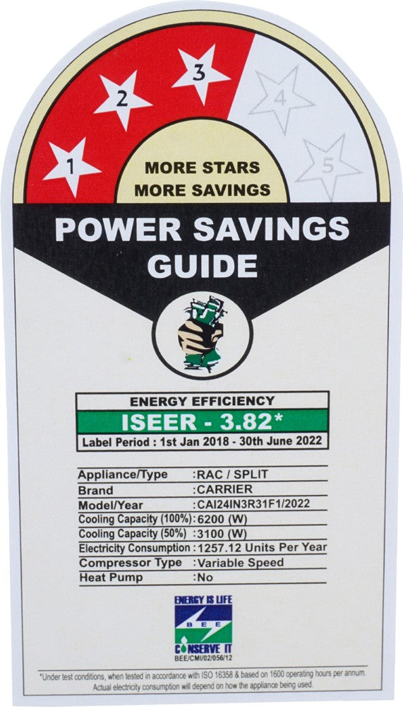 CARRIER 2 Ton 3 Star Split Inverter AC  - White - CAI24IN3R31F1, Copper Condenser