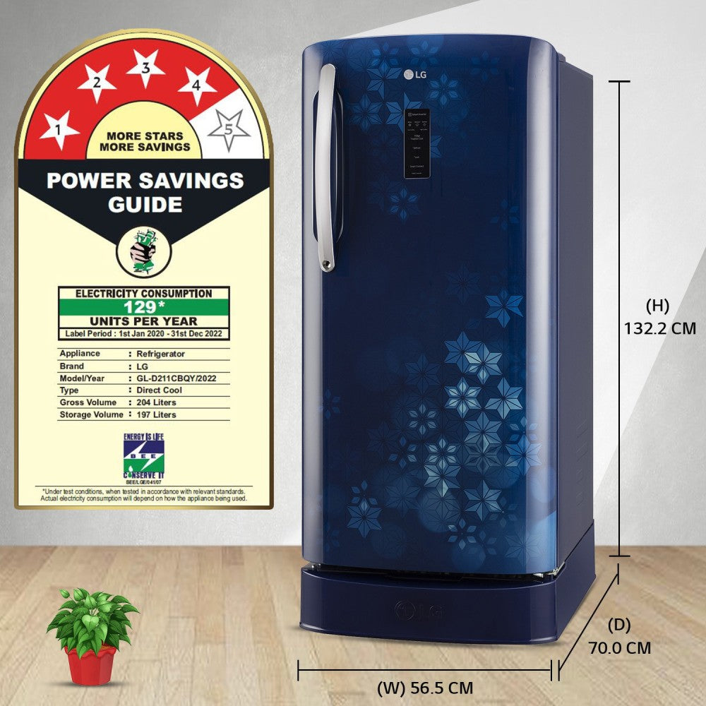 LG 204 L Direct Cool Single Door 4 Star Refrigerator with Base Drawer  with Mi-com - Blue Quartz, GL-D211CBQY