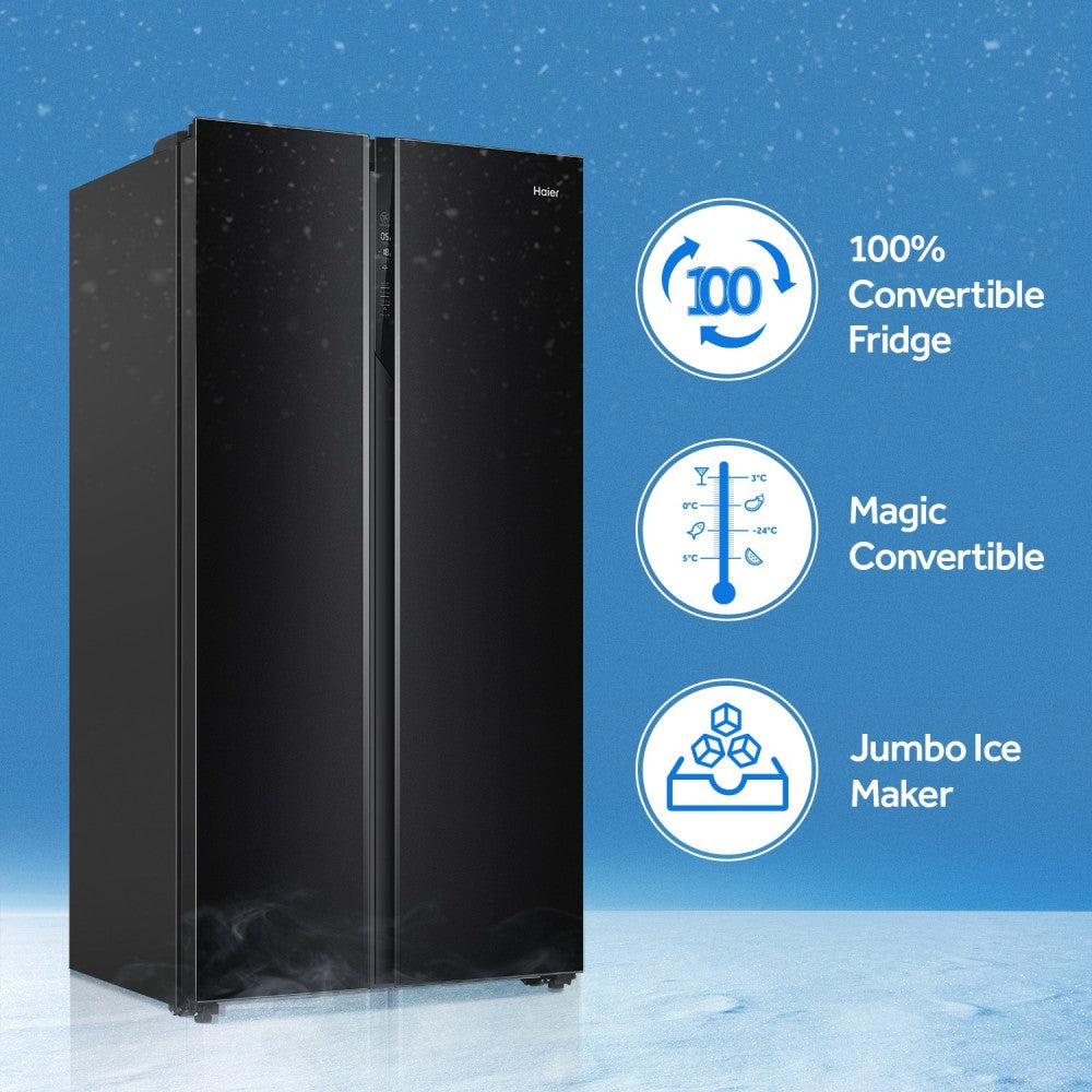 Haier 630 L Frost Free Side by Side Convertible Refrigerator - Black Steel, HRS-682KS