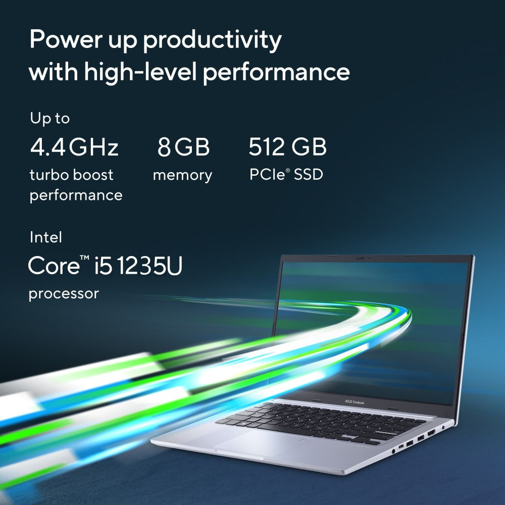 Asus Vivobook 14 (2022) Core i5 12th Gen - (8GB/512GB SSD/Windows 11 Home) X1402ZA-EK522WS पतला और हल्का लैपटॉप - 14 इंच, ट्रांसपेरेंट सिल्वर, 1.50 kg, MS Office के साथ