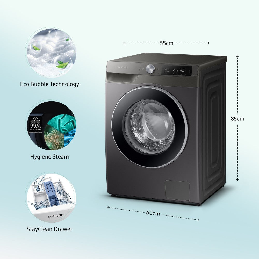 SAMSUNG 9 kg AI Control, Wi-Fi and Digital Inverter Eco Bubble Fully Automatic Front Load Washing Machine with In-built Heater Black - WW90T604DLN1TL