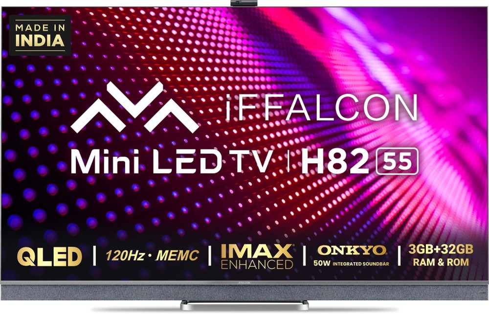 iFFALCON by TCL H82 139 cm (55 inch) QLED Ultra HD (4K) Smart Android TV With Android 11 (Graphite Grey) | Mini LED with Video Call Camera - 55H82