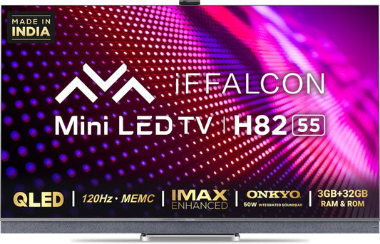 iFFALCON by TCL H82 139 सेमी (55 इंच) QLED अल्ट्रा HD (4K) स्मार्ट एंड्रॉइड टीवी एंड्रॉइड 11 (ग्रेफाइट ग्रे) के साथ | वीडियो कॉल कैमरा के साथ मिनी एलईडी - 55H82