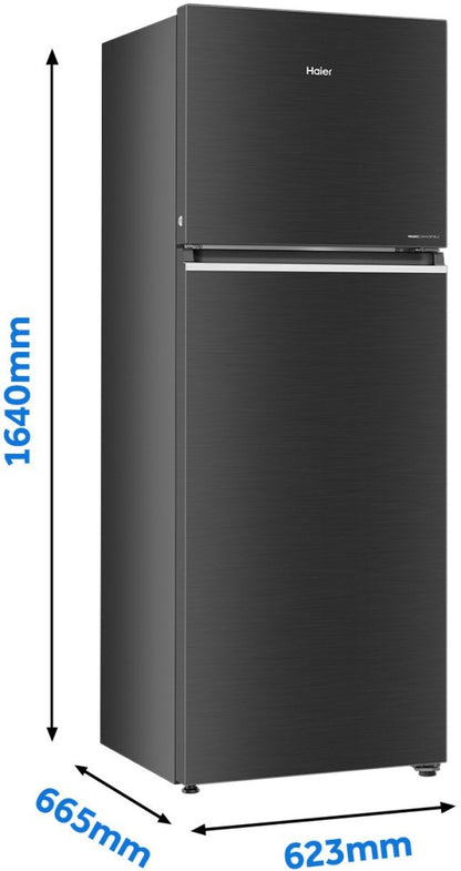 Haier 345 L Frost Free Double Door 3 Star Convertible Refrigerator - Black Brushline, HEF-35TKS