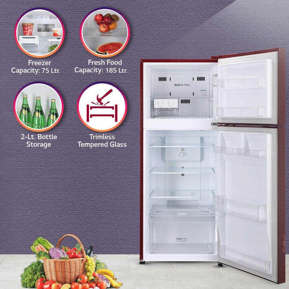 LG 242 L Frost Free Double Door 2 Star Refrigerator - Ruby Regal, GL-N292RRRY