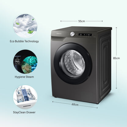 SAMSUNG 8 kg Fully Automatic Front Load Washing Machine with In-built Heater Black - WW80T504DAN1TL