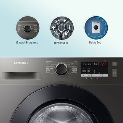 SAMSUNG 8 kg 5 Star With Hygiene Steam and Digital Inverte Fully Automatic Front Load Washing Machine with In-built Heater Black - WW80T4040CX1TL