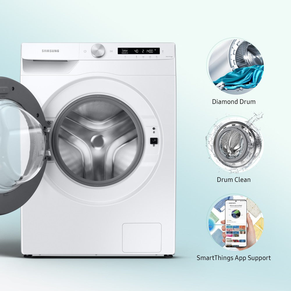 SAMSUNG 8 kg Fully Automatic Front Load Washing Machine Black, White - WW80T504NAW1TL