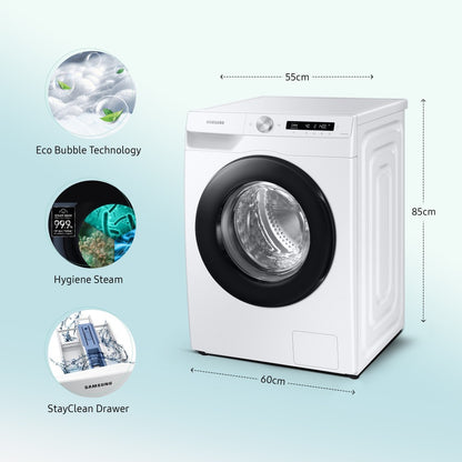 SAMSUNG 8 kg Fully Automatic Front Load Washing Machine Black, White - WW80T504NAW1TL