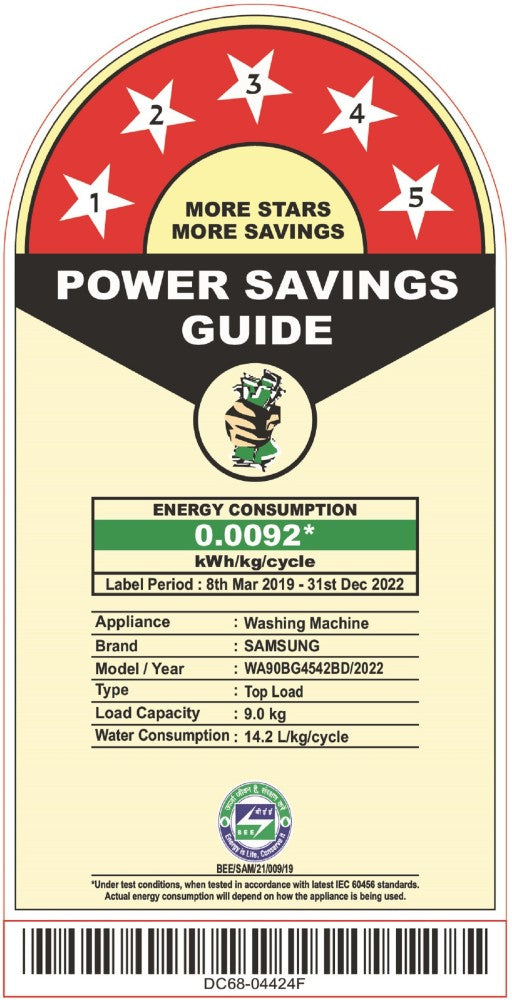 सैमसंग 9 किलो वाईफाई सक्षम इन्वर्टर 5 स्टार इकोबबल टेक्नोलॉजी वॉशिंग मशीन के साथ पूरी तरह से स्वचालित टॉप लोड ग्रे - WA90BG4542BDTL