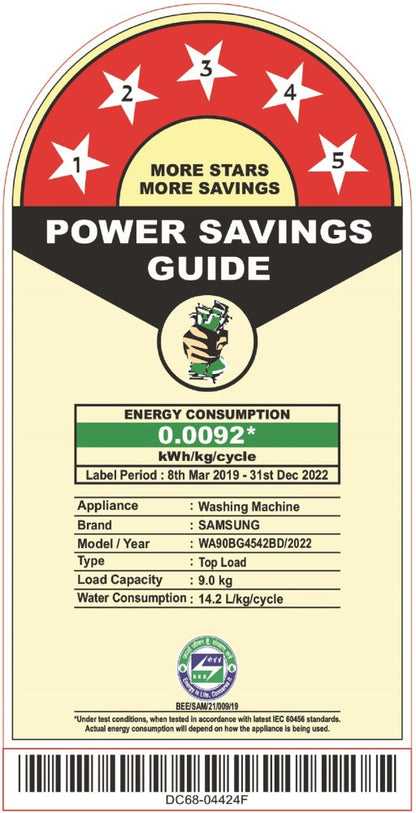सैमसंग 9 किलो वाईफाई सक्षम इन्वर्टर 5 स्टार इकोबबल टेक्नोलॉजी वॉशिंग मशीन के साथ पूरी तरह से स्वचालित टॉप लोड ग्रे - WA90BG4542BDTL