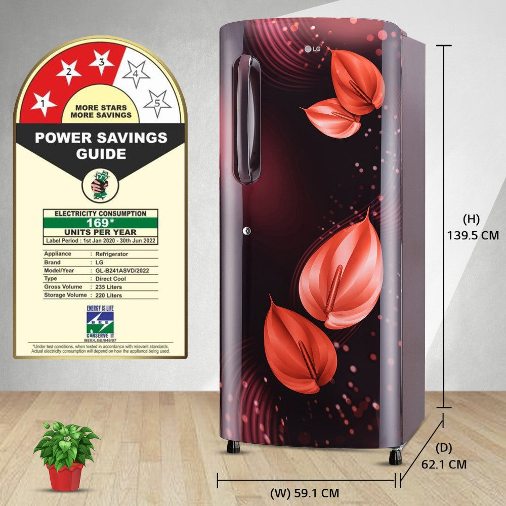 LG 224 L Direct Cool Single Door 3 Star Refrigerator  with Fast Ice Making - Scarlet Victoria, GL-B241ASVD