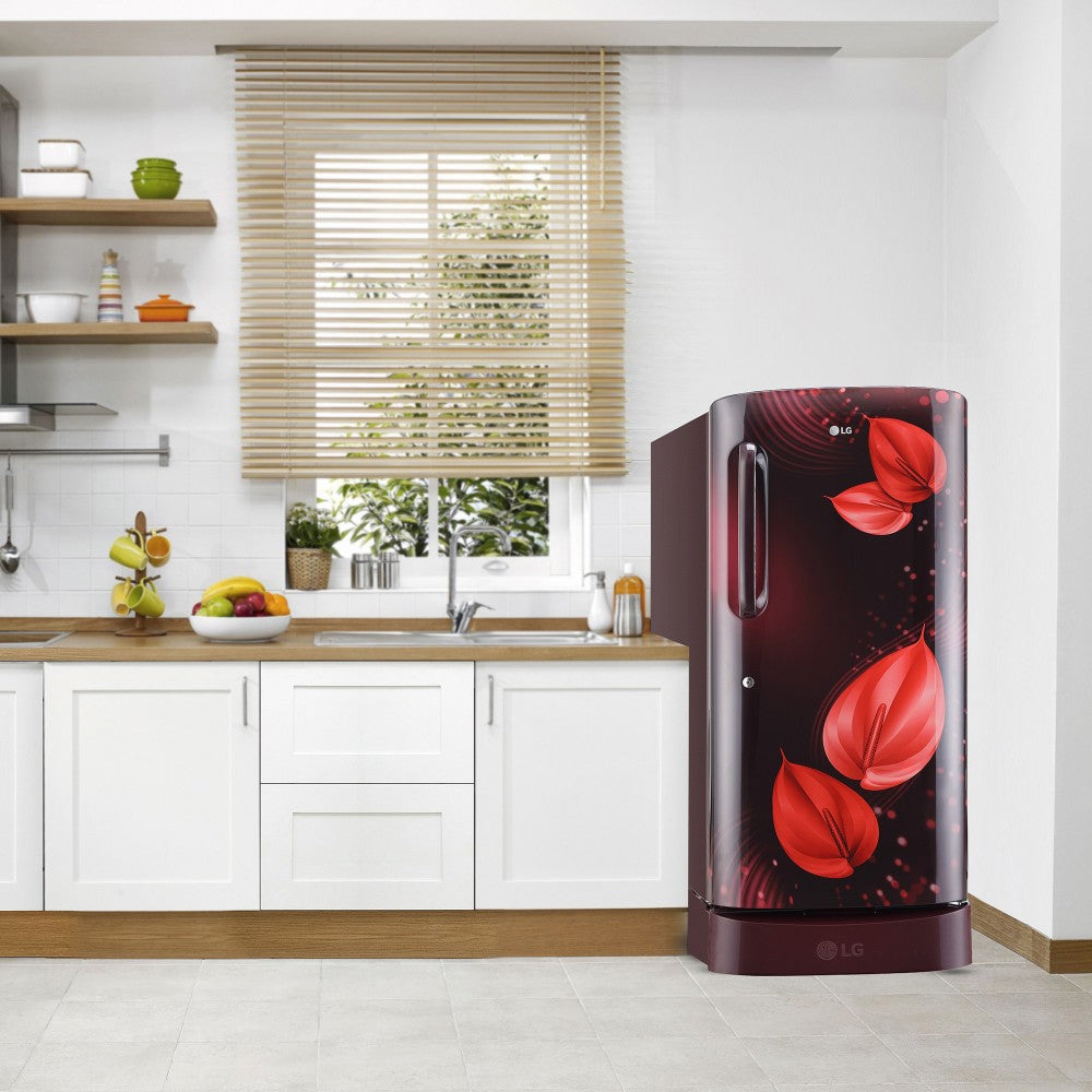 LG 205 L Direct Cool Single Door 3 Star Refrigerator with Base Drawer - Scarlet Victoria, GL-D221ASVD