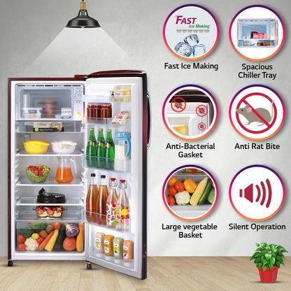 LG 224 L Direct Cool Single Door 3 Star Refrigerator  with Fast Ice Making - Scarlet Victoria, GL-B241ASVD